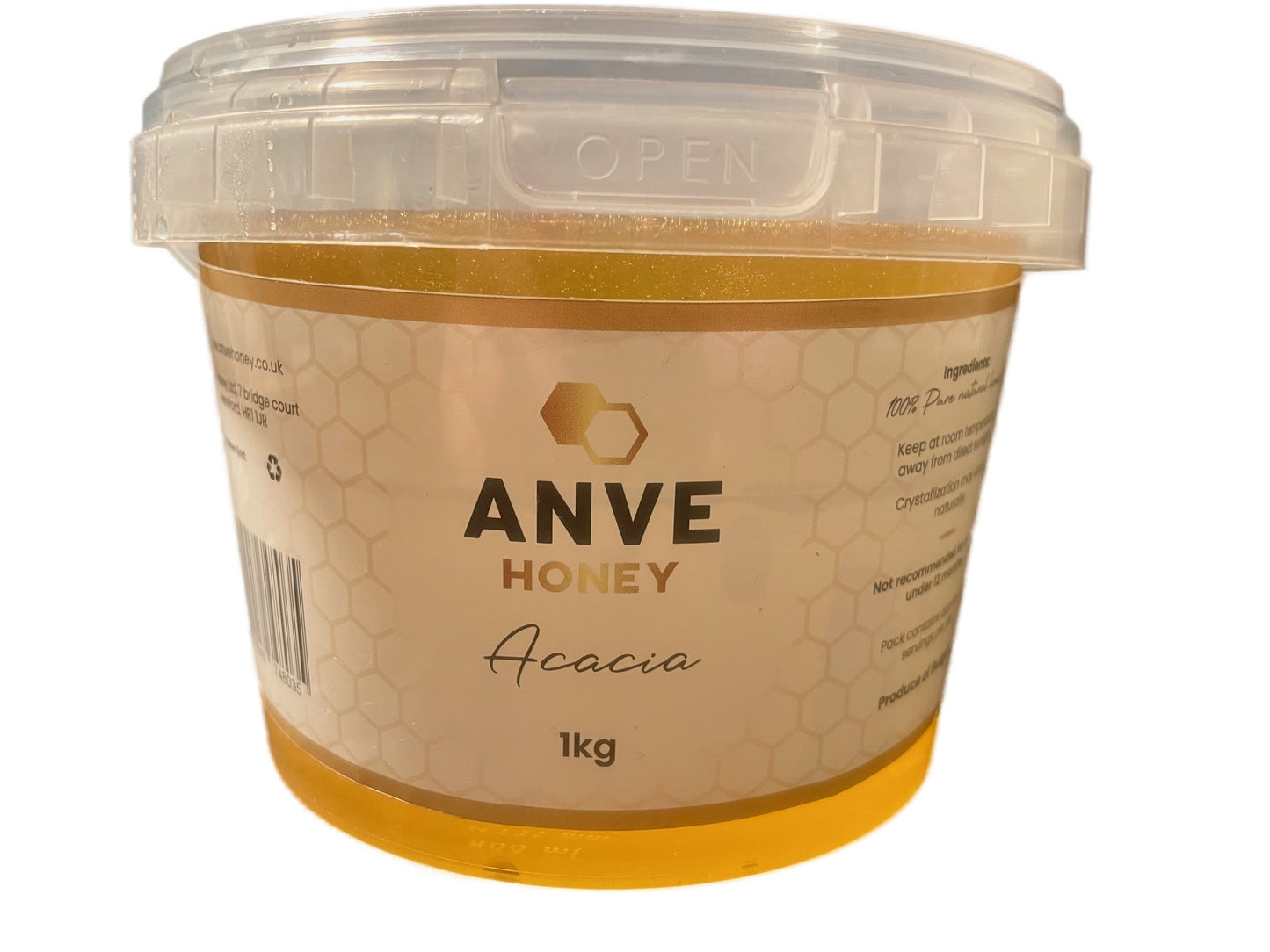 100% Real Raw Pure Organic Acacia Runny Honey 1KG Tub. Brand New Harvest.